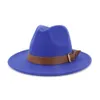 Moda Hombres Mujeres Sombrero de fieltro de lana de ala ancha Fiesta formal Jazz Trilby Sombrero Fedora con hebilla de cinturón Amarillo Naranja Rosy Panamá Cap1505195