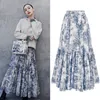 Runway design långa maxi kjolar kvinnor 2019 sommar ny bläck totem skog djur print ruffled pläterade kjolar jupe femme mx190729