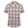 Koszule dla mężczyzn Plaid Streetwear Casual Slim Fit Bawełniana koszula Męska Red Summer Blouse Man Camisas Chemises Homme 2019275y