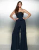 2020 Modest Jumpsuits Strapless Sleeveless Backless A Line Evening Dresses Crystal Sequins Bow Sash Formal Dresses Sweep Train Party Gowns