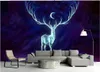 Customized 3D large-scale photo mural wallpaper European beautiful moon starry hand-painted deer wallpaper background wall wallpaper decor