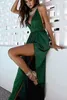 Simple Designed Split Evening Dresses Dark Green Spaghetti Straps A Line Prom Gowns Backless Women Occasion Cocktail Party Dress