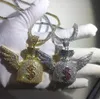 14 K Gold Iced Out Wings Geldbeutel-Anhänger Bling Micro Pave Zirkonia Simulierte Diamanten Dollarzeichen 3 mm 24 Zoll Tenniskette