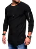 Mens Designer Tshirts Spring and Autumn Long Sleeved Zipper Curved Long Line T shirt Tops Clothing Top Quality