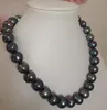 11-12mm Baroque tahitian black green pearl necklace 18 "925 silver