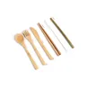 7 pcs eco-friendly bambu flatware cutelaria cutelaria conjunto portátil de palha de bambu conjunto com pano saco facas garfo colher