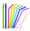 Hot Silicone Drinking Straws Ställ Rak Bent Flexibla Återanvändbara Straws Med 2st Rengöring Borstar 8PC / Set Silikon Straw 4688