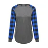 Buffalo Plaid T-shirts 3 Färg Kvinnor Kontroller Patchwork Långärmad Runda Halsplattor Casual Outdoor Blouse Maternity Tops M2928