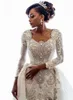 Luxury Crystal Beading Bröllopsklänningar Med Avtagbar Tåg Scoop Neck En Line Bridal Gowns Sweep Train Custom Gjorda Klänning