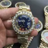 Top kwaliteit Luxe 43mm Goud Grote diamant Mechanisch herenhorloge (diamant. blauw. Goud) wijzerplaat Automatische roestvrijstalen herenhorloges vrij schip