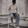 男性のジーンズに苦しんでいる鉛筆のための革のストリートウェアスリムフィットスキニーデニムパンツリッピングホールマンセラナ足首ジッパーズボン1