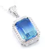 LuckyShine 12 PCS Square Bi Colored Tourmaline Gems Pendants 925 Sterling Silver Halsband Jul Wedding Holiday Gift 4 Color293W