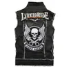 Mens Punk Denim Vests Black Skull Embroidery Denim Waistcoat Slim Fit Fashion Jeans Sleeveless Jacket Male Vest Tops Asian Size242J