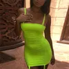 캐주얼 드레스 여성 여름 캔디 컬러 밝은 녹색 드레스 스파게티 스트랩 바디 콘 슬림 피트 연필 dress1