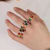 Najnowszy Moda Deaigner Jewelry Rainbow Square Baguette CZ Pierścionek zaręczynowy dla kobiet Pozłacane Sześcienne Cyrkon Kolorowe Etykiety Pierścień Zespół