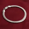 Bracciali da uomo da 5 mm Disegni a catena piatta placcati in argento sterling 925 Gioielli di moda per le donne Festival di compleanno Regali di Natale per feste 20 cm