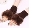 Gants Mitaines en fausse fourrure de lapin hiver tricoté longueur de bras plus chaud extérieur solide gants sans doigts gants chauffe-bras gant semi-doigt D6460