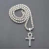 Mens Iced Out Egyptian Ankh Key Pendant Halsband 18k Guldpläterad Hip Hop Rhinestones Crystal Tennis Chain Hip Hop Smycken Halsband