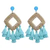 Ethnic style pearl long tassel bohemian earrings European and American explosion models exaggerated handmade rattan tassel earrings