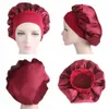 58cm couleur unie soins des cheveux longs femmes Satin Bonnet casquette nuit sommeil chapeau soie tête enveloppement ajuster bonnets de douche