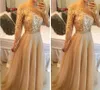 Modest Long Sleeves Arabic Formal Evening Dresses With Gold Lace Chiffon Plus Size Vestidos De Novia Prom Special Occasion Gowns Cheap 2017