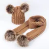 Fashion-8styles Baby Winter Beanies Scarf Set Pom Pom Knit Hats Scarves Girls Solid Fur SkWraps Double Ball Wool Cap Neckerchief FFA3159