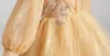 Sweet Gold Lace / Tulle mangas grânulos Girl's Pageant vestidos flor meninas 'vestidos de festa de crianças vestidos de festa de férias SZ 2-12 DF705160
