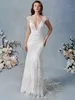 Mermaid Kenneth Winston Abiti da sposa Scollo a V Manica corta Tulle Applique Crystal Backless Abito da sposa Sweep Train robe de mari￩e