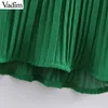 Vadim Women Chiffon Green Wide Leg Pants Elastic Waist Pockets Full Length Trousers Pkeated Female Long Pantalones Ka885 Y19070101