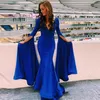 Dubai Arabisch Royal Blue Mermaid Abendkleider Lange Ärmel V-ausschnitt Formale Kleid Party Kleid Bodenlangen Abend Party Kleider Robe