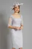 2020 Modest Formal Of The Bride Jewel Neck Lace Satin Mother Dress Evening Gowns Zipper Knee Length Two Pieces Customized 0508
