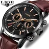 Lige New Mens Klockor Toppmärke Lyxig militär Sport Klocka Män Läder Vattentät Klocka Quartz Armbandsur Relogio Masculino + Box CJ191217