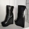 Rontic Handgjorda Kvinnor Vinterplattform Ankle Boots Wedges High Heels Stövlar Rund Toe Black Evening Skor Kvinnor Plus US Storlek 5-20