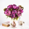 13 branches/Bouquet de pivoines artificielles vives, fausses roses en soie, décoration florale de mariage, couronne de glande pour la maison