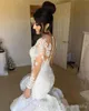 Luxury Dubai Arabiska sjöjungfru bröllopsklänningar Långärmade Sheer Neck Organza Brudklänningar Bröllopsklänning Vestido de Novia Robes de Mariée Sirè