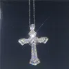 Lyxigt stort kors hänge med halsband 925 sterling silver 5a zircon cz party bröllop pendlar för kvinnor män smycken