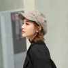 Autumn Winter Women Beret Octagonal Hats Worsted Plaid Newsboy Caps For Lady Fashion Short Eaves Dome Casual Style Hats Free Shipping