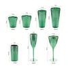 Vintage Emerald Yeşil Şarap Gözlükleri Altın Çürümüş Çekiç Doku Cam Şampanya Goblet Home Hotel Restoran Barware