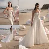 Bohemian Mermaid Modest Wedding Dresses Tulle Lace Applique Beads Crystal Formal Dress Detachable tail Strapless Sweep Train Bridal Gowns