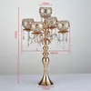 Tall 5-arms Metal rose Gold Candelabras With Pendants Romantic Wedding Table Candle Holder Home Decoration