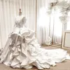 Vintage-Ballkleid-Hochzeitskleider mit Illusion, langen Ärmeln, Applikationen, Rüschen, Plus-Size-Hochzeitskleid, abgestuftes Brautkleid, Vestido de Novia