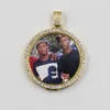Iced Out Custom Photo Round Pendant Halsband Brass Gold Silver Plated Men Hip Hop Smycken Presentidé
