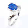 12 unids/lote Luckyshine hecho a mano 925 anillos piedra preciosa de ópalo azul forma ovalada sólida encanto ruso anillo de boda para mujer joyería al por mayor