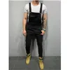 Mäns Ripped Jeans Jumpsuits High Street Distressed Denim Bib Overaller för Man Suspender Byxor Mode