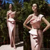 Dubai Arabic Sexy Mermaid Prom Dresses Ruffles One Shoulder Split Satin Golvlängd Party Formell klänning Kvällsklänningar 2024