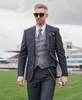 Dark Grey Groom Tuxedos Notch Lapel Groomsman Wedding 3 Piece Suit Fashion Men Business Prom Party Jacket Blazer(Jacket+Pants+Tie+Vest) 2583