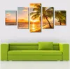 5pcs Set Free Free Coconut Sunset Tuval Moda ve İzlenimci Dokulu Resimler Üzerinde Glow Duvar Sanat Yağlı Boya