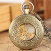 Steampunk Vintage Silver Black Bronze Color Pocket Watch Roman Number Case Hand Vind Mekaniska klockor för män Kvinnor med Pendat 343o