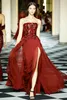 Zuhair Murad Strapless Prom Dresses Sexy Side Split Crystals Sequins Chiffon Evening Party Gowns Arabic Dubai Cocktail Dress robes de soirée