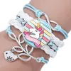 Mädchen Einhorn Armband Multilayer Regenbogen Pferd Zeit Edelsteine Armbänder Mode Leder Charms Kette Schnur Armreif Kinder Schmuck Zubehör